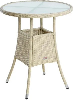 Produktbild von Beistelltisch Tisch Polyrattan Gartentisch Rattan Balkontisch Rund Beige