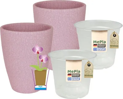 Produktbild von MePla - 2 Stück - Orchideenübertopf 500 lizzard ø 14 Flieder + Pflanztopf Orchidee ø 12