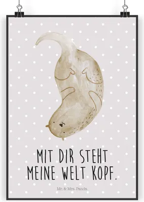 Produktbild von Mr. & Mrs. Panda Bild Otter Kopfüber DIN A5 - Grau Pastell - Geschenk, Verknallt, Wandbild, wandkunst, drucke, Niedlich, Verliebt, wanddeko, Liebe, Plakat, Seeotter