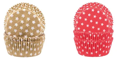 Produktbild von Demmler Backformen 2er Set - Muffinförmchen in Rot und Gold mit weißen Sternen - 2x 60 Stück