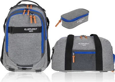 Produktbild von Schulrucksack 3 Teile Set Elephant Hero Signature Rucksack Schulmappe Schultasche Schulrucksäcke 12723 rsmb Two Tone Grey-Blue
