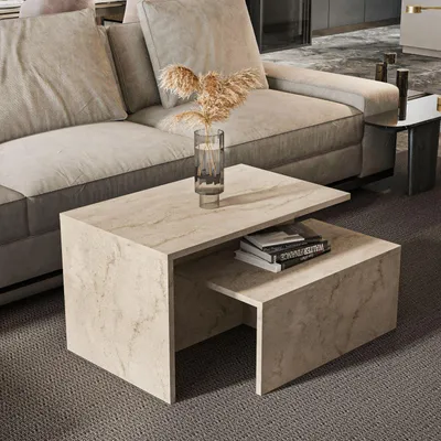 Image de Skye Decor, Twins - Travertine, table gigogne (2 pièces), travertin, PANNEAU AGRÉGÉ 100 % MÉLAMINÉ, 72 x 45 x 42 cm