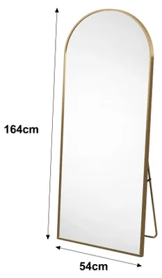 Image de Miroir de plein corps - Miroir sur pied, forme arquée - Cadre en métal - Miroir mural - Verre - Design moderne minimaliste - Or - 164 × 54 cm