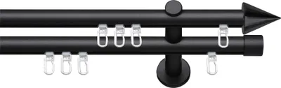 Produktbild von SN Deco Gardinenstange Innenlauf Nizza, 19 mm, 2-läufig, Stahl, Komplett-Set mit Ringen, Profilträger, 300 cm, schwarz