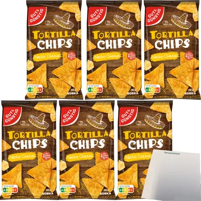 Produktbild von Gut & Günstig Tortillachips Cheese Mais-Chips mit Käsegeschmack 6er Pack (6x300g Packung) + usy Block
