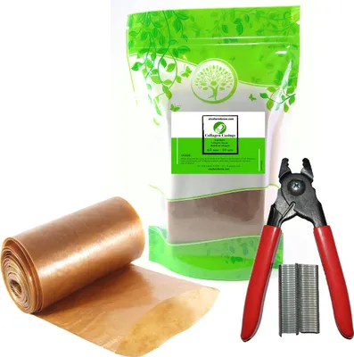 Produktbild von Kunstdarm 65mm / 10mts + Wurstclipper + 60 clips - Wursthülle, Kollagenhülle für Wurst