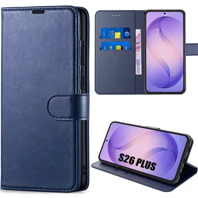 Image de Coque pour Samsung Galaxy S26 Plus, Protection Flip Case Anti-Rayures Antichoc Cuir Synthétique Bleu Marine