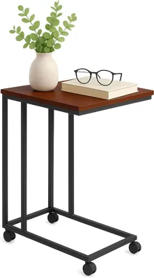 Image de Table d'appoint sur roulettes - Forme en U - À placer sous un canapé - En MDF et métal - Dimensions : 68 x 50 x 35 cm - Couleur : marron et noir