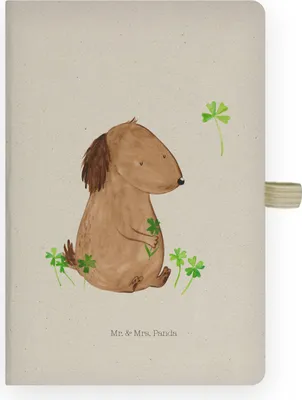 Produktbild von Mr. & Mrs. Panda Tagebuch Hund Kleeblatt - Transparent - Geschenk, Journal, Skizzenbuch, Glücksbringer, Viel Glück, Sprüche, Kladde, Adressbuch, notizbuch