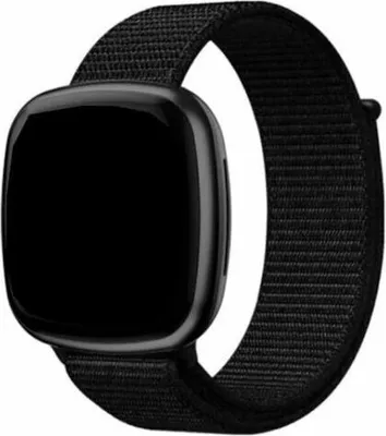 Produktbild von Nylon Armband Für Fitbit Versa 3 / Fitbit Sense Loop Band Klettband Uhrenarmband Dunkles Schwarz