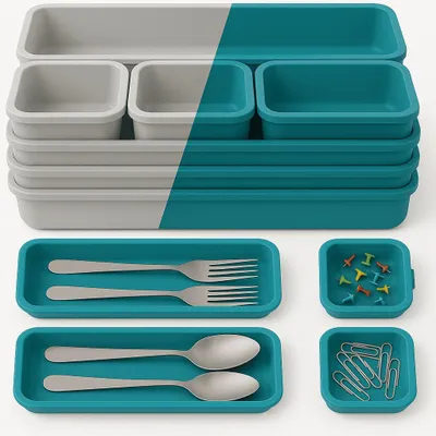 Produktbild von 16er Set Schubladen Organizer Box Fach Einteiler Küche Kosmetik Büro Weiß