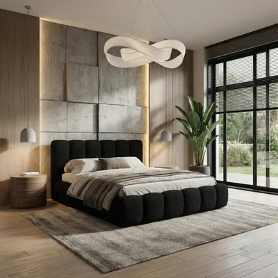 Produktbild von Polsterbett 180x200 cm - Bouclé Stoff - Schwarz - mit Bettkasten und Stauraum - Quelle 100
