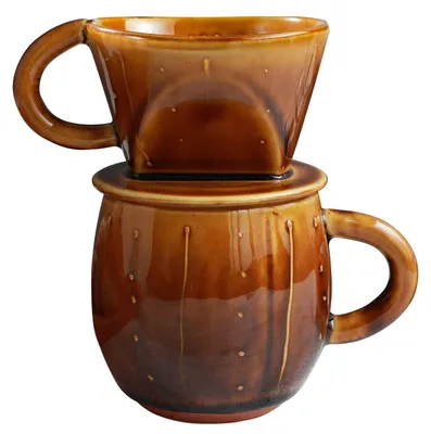 Keramik-Kaffee-Dripper-Set, Karamell, 2-teilig