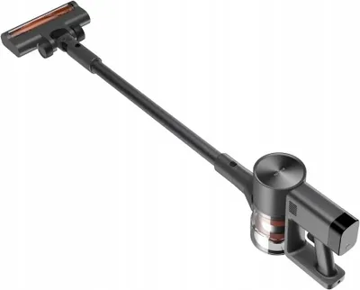 A cordless vacuum cleaner on a white background.