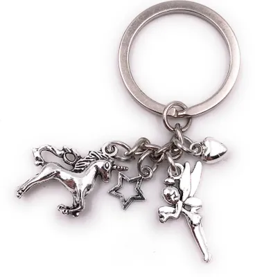 Image de Onwomania Porte-clés Licorne Fée Étoile Cœur Créature de conte de fées argent Pendentif Keychain