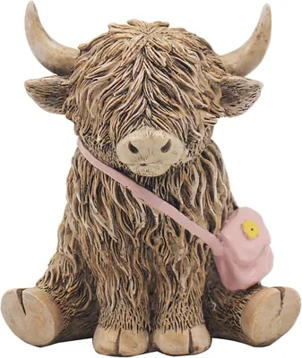 Productafbeelding van Decoratief Beeld Schotse Hooglander - Koeienbeeldje met Tasje - Sierobject - Cadeau
