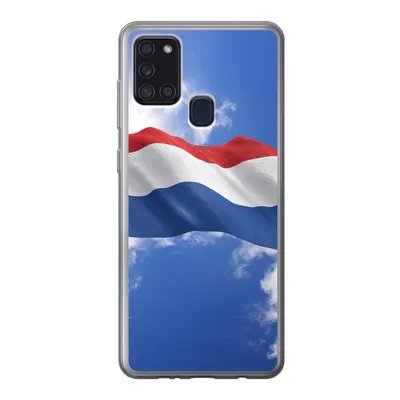 Produktbild von MuchoWow® Handyhülle Schutzhülle Hülle für Samsung Galaxy A21s Die Flagge der Niederlande weht am Himmel Silikon Softcase Handy Hülle - Hartschale