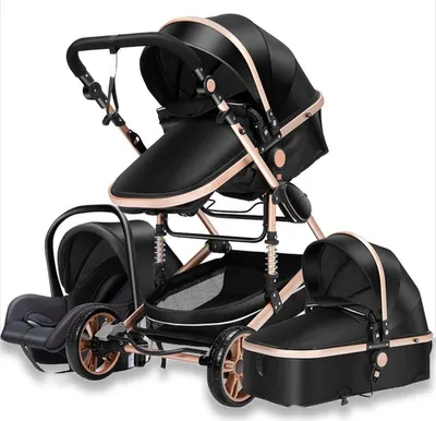 Produktbild von Happyment® 3-in-1 Kinderwagen – Mit Sitz und Wiege – Schwarz – Multifunktionaler Kombikinderwagen