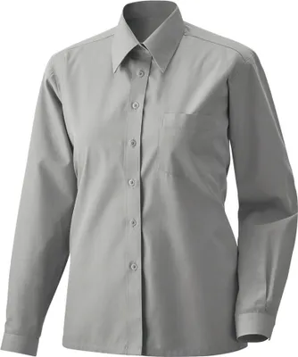 Produktbild von Damen-Bluse, langarm, Kentkragen, tailliert, silbergrau, Größe 46 : 46 : 60% Baumwolle 40% Polyester 120 g/m² : silbergrau