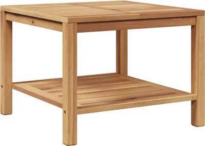 A wooden coffee table with a lower shelf, shown from a three-quarter angle against a white background.