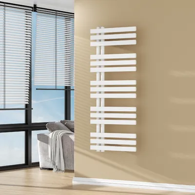 Image de Radiateur sèche-serviettes 'Slidre' avec 15 lamelles acier 120 x 50 cm blanc