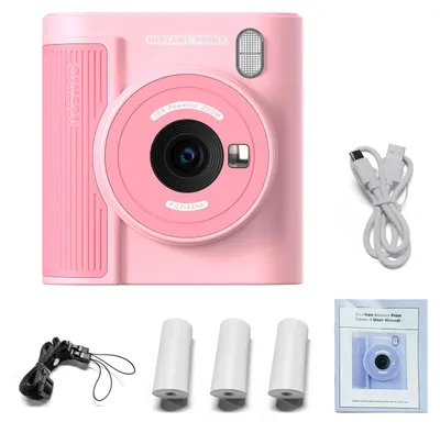 Zdjęcie produktu dla Aparat fotograficzny dla dzieci z natychmiastowym wydrukiem – cyfrowy aparat o rozdzielczości 1080p z bezatramentową drukarką termiczną, papierem do wydruków i kartą pamięci 32 GB – prezent dla dziewczynek i chłopców