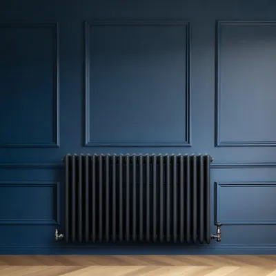 Immagine prodotto di Radiatore a elementi tubolari a 4 colonne con valvole termostatiche cromate – 600 mm x 1010 mm – Grigio antracite
