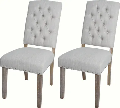 Produktbild von 2er-Set Esszimmerstuhl HWC-O66b, Küchenstuhl Polsterstuhl, Chesterfield Nieten Stoff/Textil, hellgrau