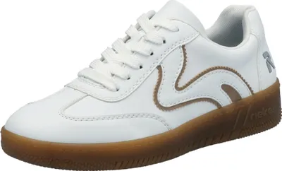 Productafbeelding van Rieker sneaker, lage model - Wit / Kameelkleurig, kunstleer: Normaal: Maat 36. Breedte: Normaal