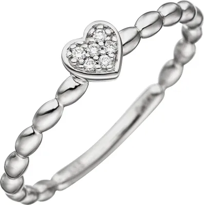 Produktbild von Gr. 50 Damen Ring Herz 585 Gold Weißgold 6 Diamanten Brillanten Diamantring Herzring