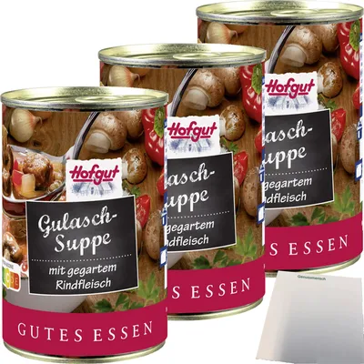 Produktbild von Hofgut Gulasch-Suppe 3er Pack (3x400ml Dose) + usy Block