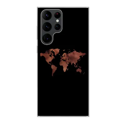 Produktbild von MuchoWow® Handyhülle Schutzhülle Hülle für Samsung Galaxy S22 Ultra Weltkarte - Leder - Schwarz Silikon Softcase Handy Hülle - Abbildung