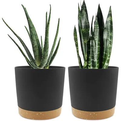 Obrázok produktu pre Sada dvoch kvetináčov, 20,5 cm, tmavosivá farba, s podstavcami, vhodné do interiéru aj exteriéru