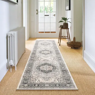 Immagine prodotto di Omgoods - Tappeto in microfibra lavabile, 60 x 240 cm, antiscivolo, colore grigio