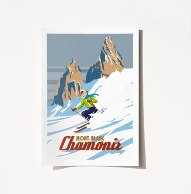 Produktbild von Wallity, Mont Blanc Chamoni - 1951, Poster (50 x 70), 100 % MATTE SATIN, Mehrfarbig, 50 x 70 cm