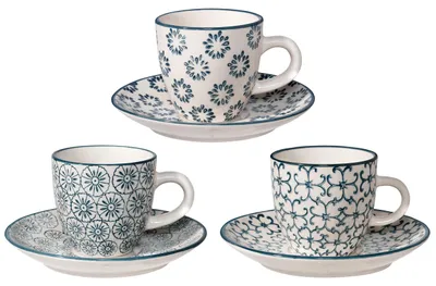 Espressokopjes & Schoteltjes, 3 St., Blau, Steinzeug, 80 ml