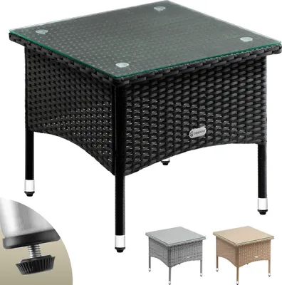 Image de CASARIA® Table d’appoint en polyrotin noir 50x50x45cm Table basse de jardin carrée avec plaque en verre Petite table extérieur