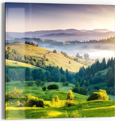 Produktbild von DEQORI Glasbild Echtglas 30x30 cm 'Blick über Karpaten' Wandbild Bild modern Deko