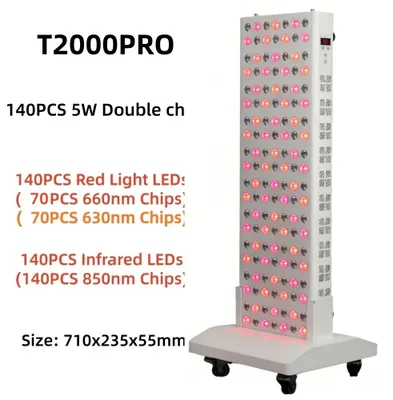 Produktbild von LED-Rotlichttherapie-Panel - T2000PRO mit Standfuß - Rotes und infrarotes Licht 630/660/850 nm - EU-Stecker - Für Gesicht und Körper - Hautstraffung - Schmerzlinderung