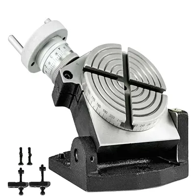 Produktbild von Drehbühne, 4" Durchmesser, horizontale Höhe 2,76", Mittelbohrung MT-2, Genauigkeit 0,01, Übersetzungsverhältnis 1:36