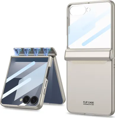 Image de Coque rigide pour Samsung Galaxy Z Flip 8, avec protection magnétique de la charnière, protection d'écran et coque intégrale, couleur beige