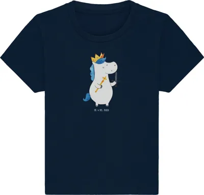 Produktbild von Mr. & Mrs. Panda Organic Baby Shirt Einhorn König mit Schwert 6. - 12. Monat - French Navy - Geschenk, Unicorn,  T-Shirt, Ritter, Babyshirt, Kinder, Öko, Einhörner