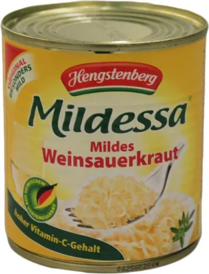 Produktbild von Hengstenberg Mildessa Wein Sauerkraut in der Dose vegan 300g