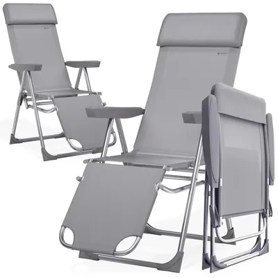 Produktbild von Campingstuhl Gartenstuhl Klappstuhl - Liegefunktion - Klappbar - 115 kg - Grau - Für Garten, Balkon und Camping