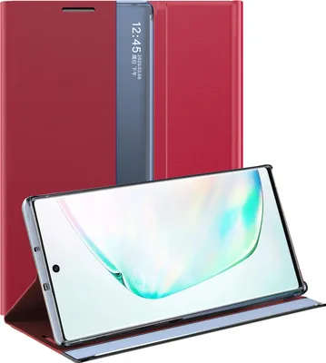 Immagine prodotto di Galaxy Note 10+ Plus Case, Custodia in pelle sottile con finestra e supporto per Samsung Galaxy Note 10 Plus / Note 10+ 5G rosso