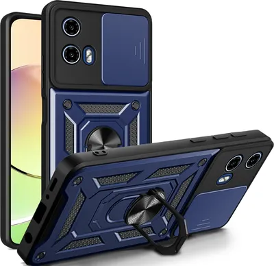 Produktbild von Outdoor Panzer Hülle Motorola Moto G34 Handyhülle mit Kameraschutz Ringhalter in Blau