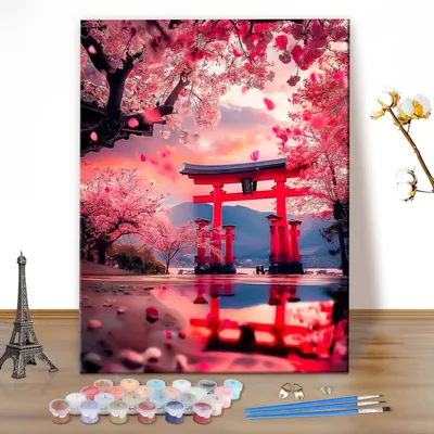Image de Kit de peinture par numéros, paysage japonais, 40x50 cm (sans cadre)