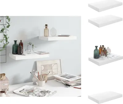 Produktbild von vidaXL Schweberegale 2 Stk. Hochglanz-Weiß 40x23x3,8 cm MDF -  Wandregale
