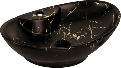 Zdjęcie produktu dla Umywalka nablatowa KERRA KR-139 Marble BL/G , ceramiczna, czarno-złota, 58 cm