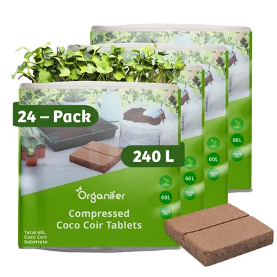 Obrázek produktu pro Lisované kokosové tablety v 10 litrových pytlích – 24 balení – 240 litrů - Organifer